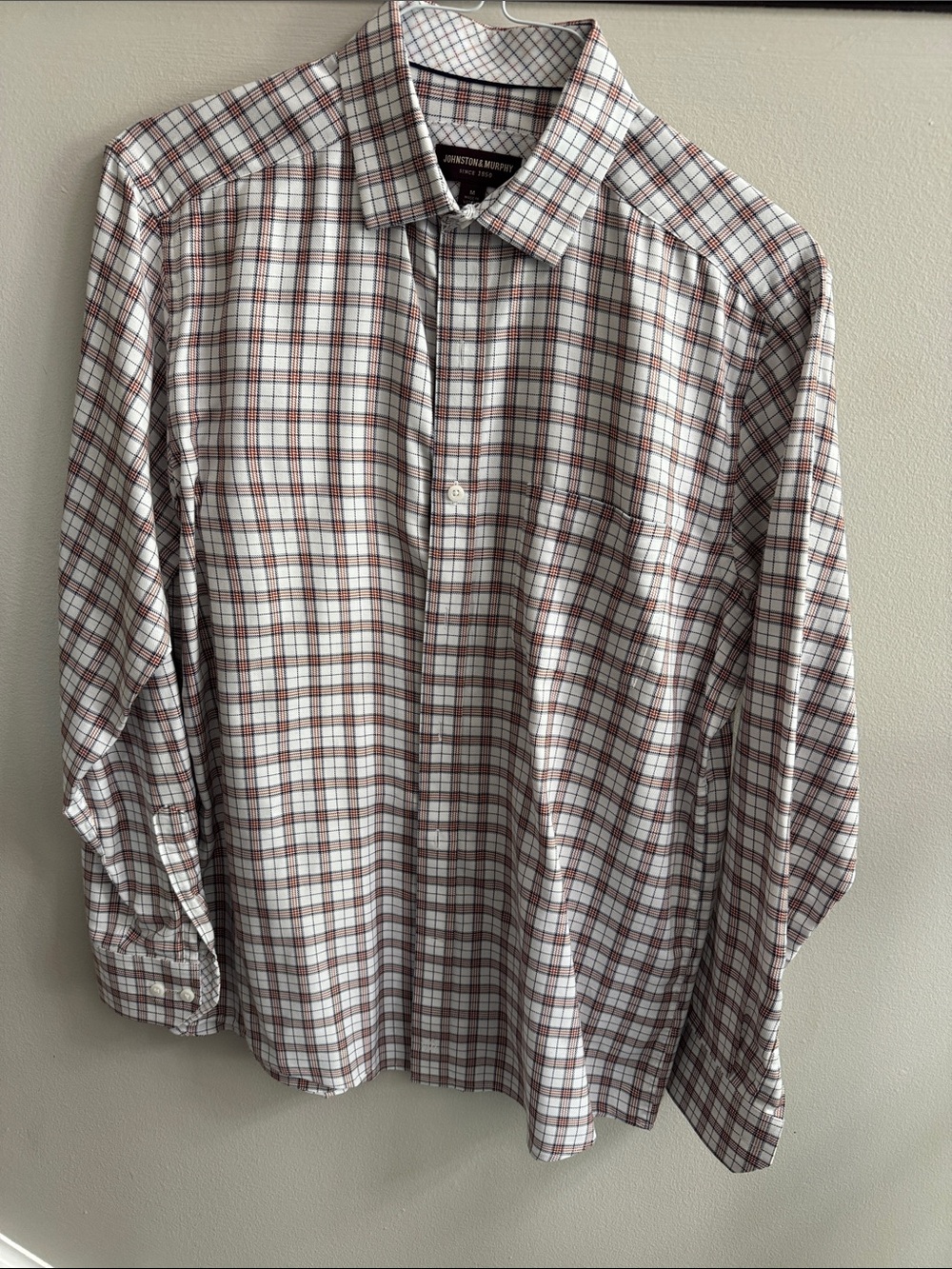 Johnston & Murphy White and Brown Plaid Dress Shirt